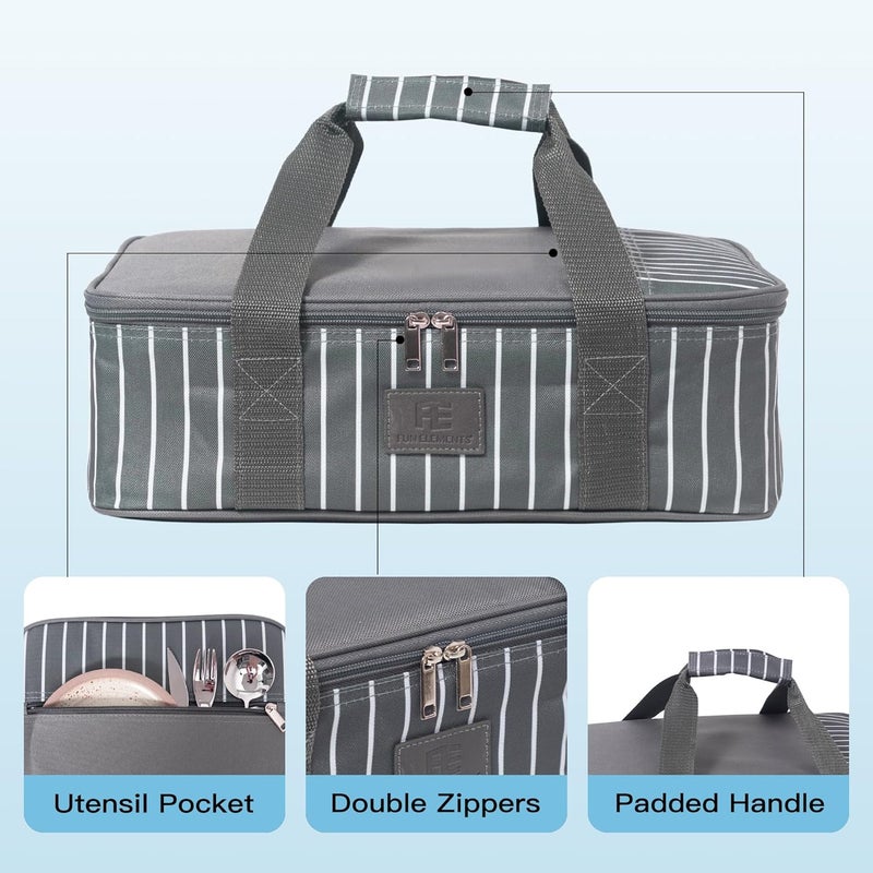FE FUN ELEMENTS Fun Elements Casserole Carrier for Hot or Cold Food, Insulated Casserole Dish Carrier, Thermal Lasagna Lugger Tote for Potluck Parties/Picnic/Cookouts, Fits 9"×13" Baking Dish, Grey - Image 4